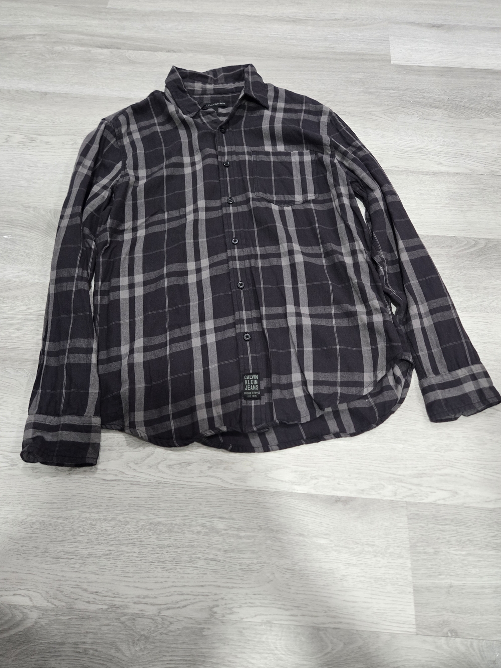 Calvin Klein Black and Gray Plaid Button-Down Shirt